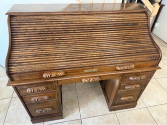 Vintage Oak Roll Top Desk & File Cabinet