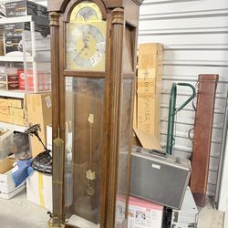 Vintage Colonial Grandfather Clock - Complete w/ Weights & Pendulum