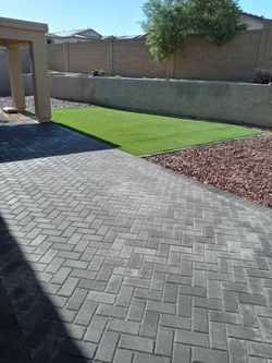 Pavers turf and Travertine