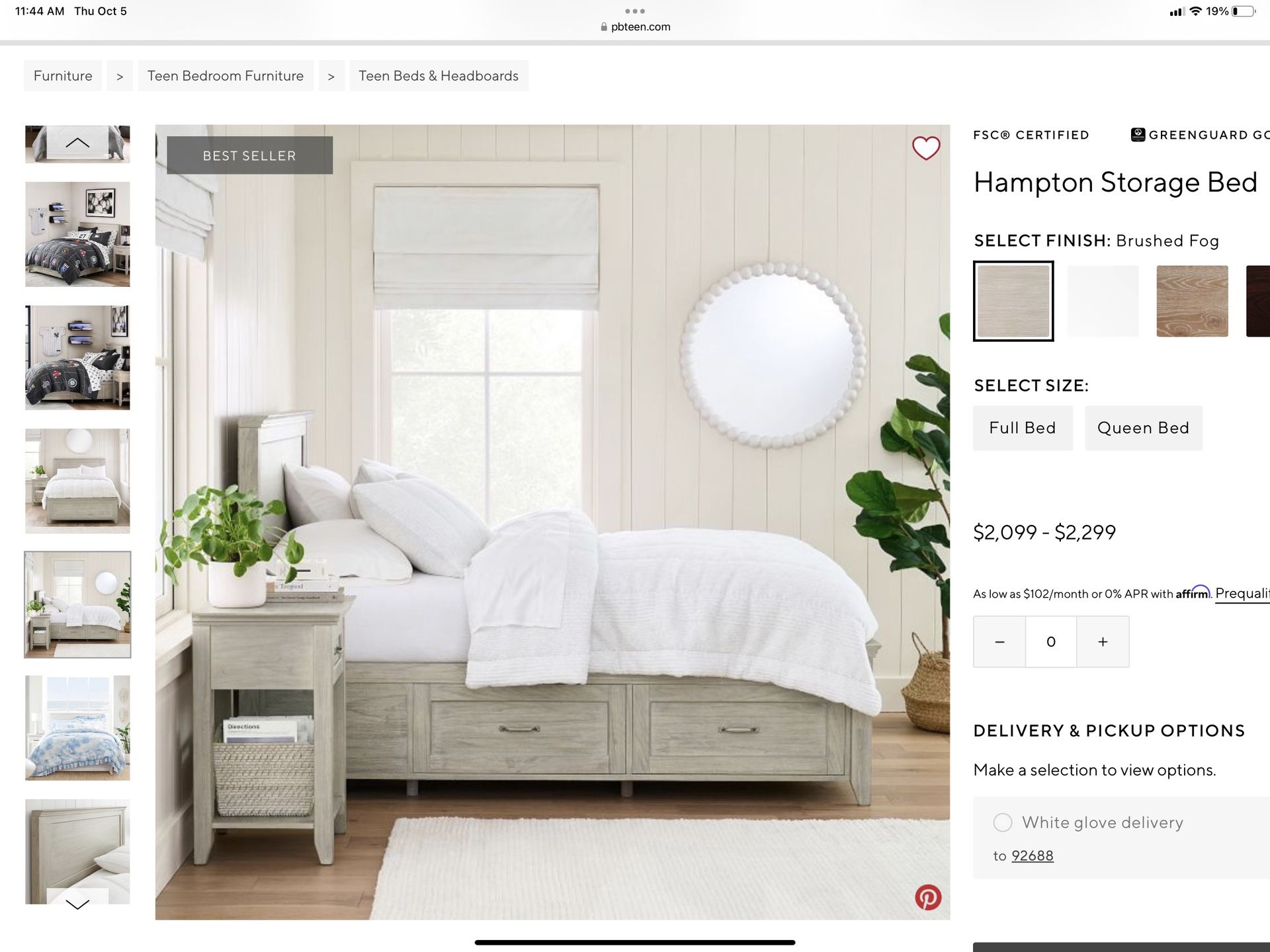 Pottery Barn Teen Twin Hampton Storage Bed Brushed Fog