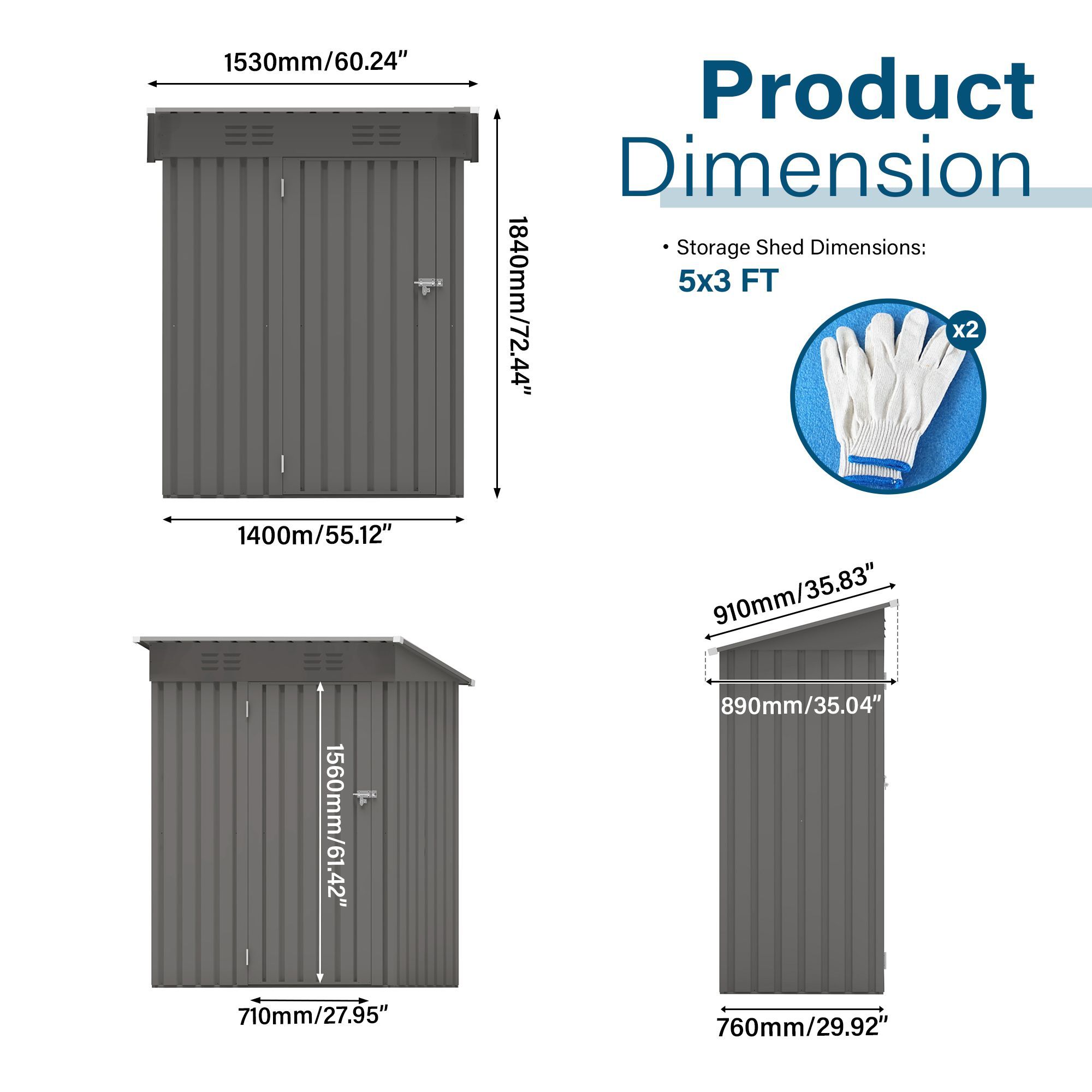 5X3 FT Metal Outdoor Storage Shed, Tool Shed with Pitched Roof and Lockable Door Compact Metal Tool Shed for Garden, Backyard, Patio, Everyday Sundrie
