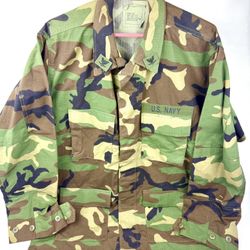 Vintage U.S. Navy Green Woodland Camo Camouflage Combat Coat Medium-Long