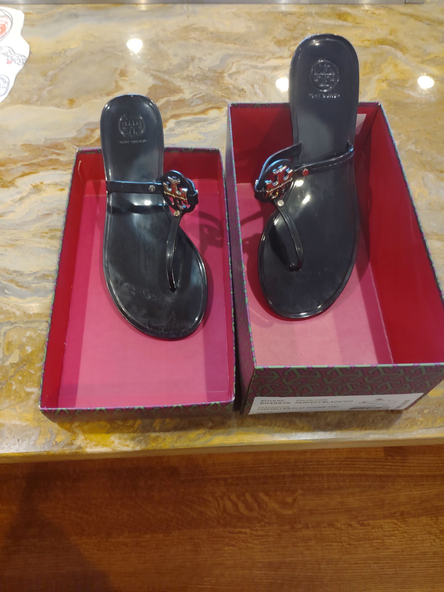 Tory Burch Black Patent Logo Thong Sandals