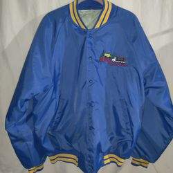 Hartwell Vintage Bomber Jacket Size: Large Blue With Curls Transportation USA. Has some wear and stains from age and use. Sold as is.

