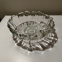 Vintage Mid Century Modern Indiana Glass "Sunflower" pattern, 11 inch diameter, 3-footed Bowl