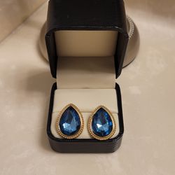 Gold and London Blue Topaz Teardrop Earrings 