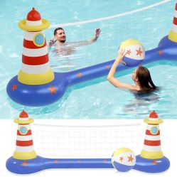 Swimming Pool Volleyball Set - Inflatable Volleyball Net with Ball Included