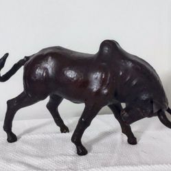 14" x 8" -Vintage Reproduction in  Brown Leather Bull Figure.