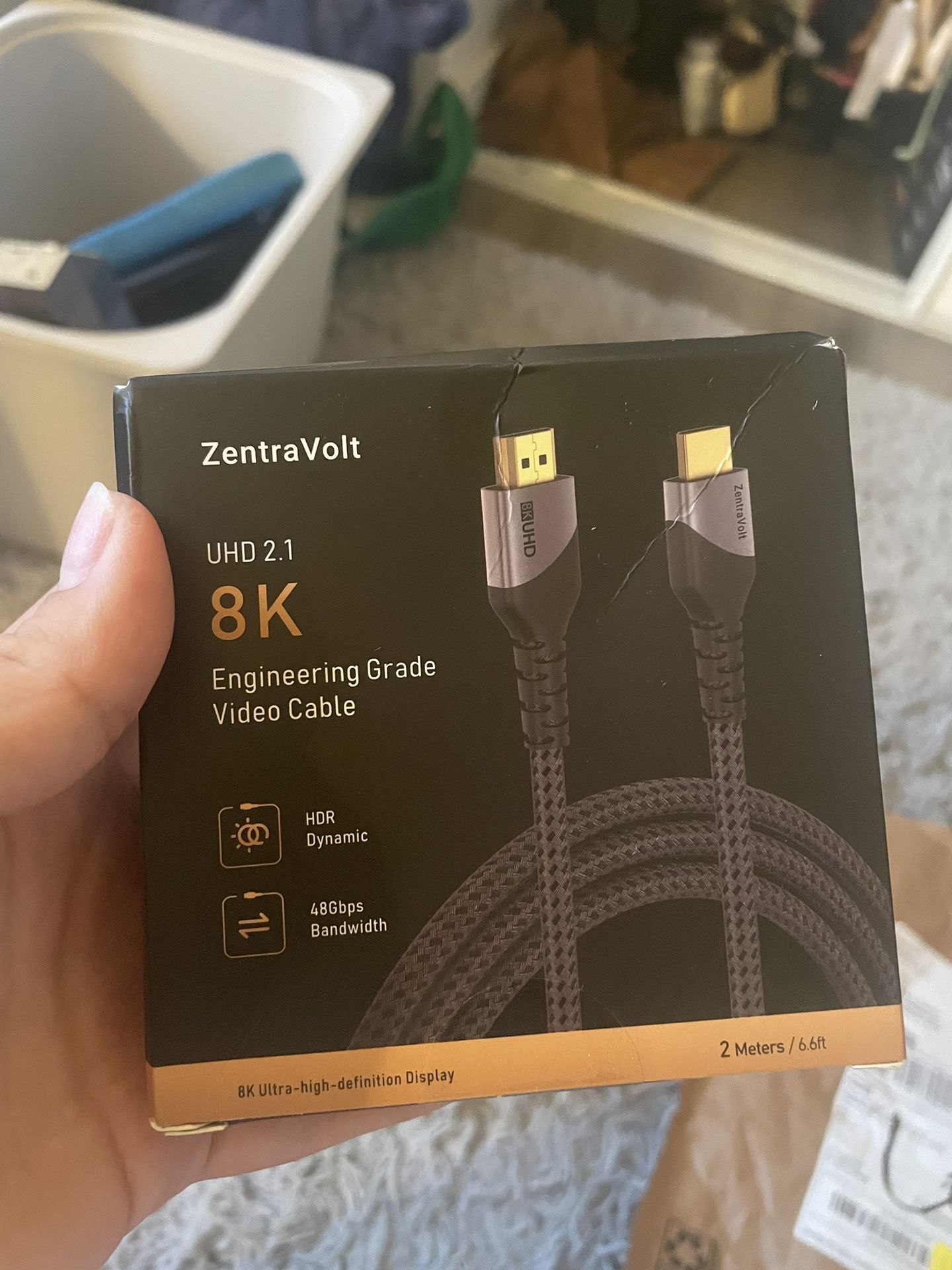 ZentraVolt 8K HDMI Cable 6.6ft  Ultra High Speed 48Gbps HDMI 2.1  8K@60Hz 4K@120Hz HDR eARC  Nylon Braided HDMI to HDMI Cord for TV PS5 Xbox Monitor L
