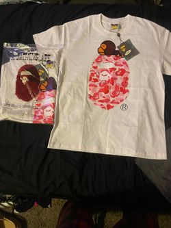 2x White bape tee with pink logo