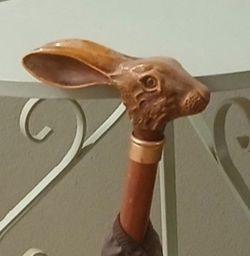 Vintage Wood Carved Rabbit Head Umbrella By Comoys Of London 