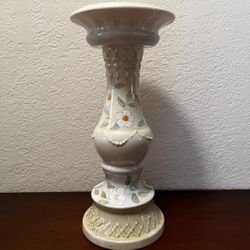 ONE Hand Painted Candlestick 13" Tall Tracy Porter Pastel Colors w White Flowers
