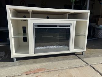 White TV Stand with Electric Fireplace Insert