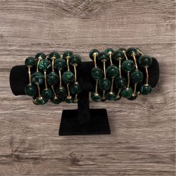 Green & Gold Large Ball Beaded Bracelets Set Of 3