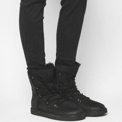 UGG AUSTRALIA LODGE BLACK SUEDE SHEEPSKIN LACE UP WINTER BOOTS 7 