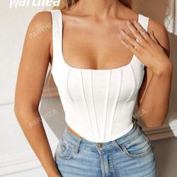 PARTHEA Solid Seam Detail Zipper Back Corset Boning Tank Top