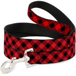 Buckle-Down Dog Leash Diagonal Buffalo Plaid Black Red Available In Different Lengths And Widths For Small Medium Large Dogs and Cats, 4 Feet Long - 1