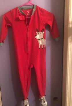 Carter’s boys Christmas zip up footed pajamas sz 3t