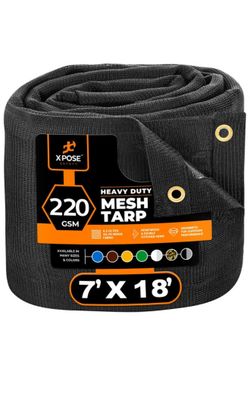 Xpose Safety Heavy Duty Mesh Tarp, 7’ x 18’ Multipurpose Black Protective Cover