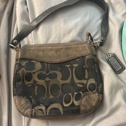 COACH Chelsea Optic Signature Suede & LeatherTrim Black/gray Purse ,Handbag