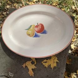 1939 Homer Laughlin Bakerite Oven Tested approx. 14” Oval Platter Fruit Pattern
