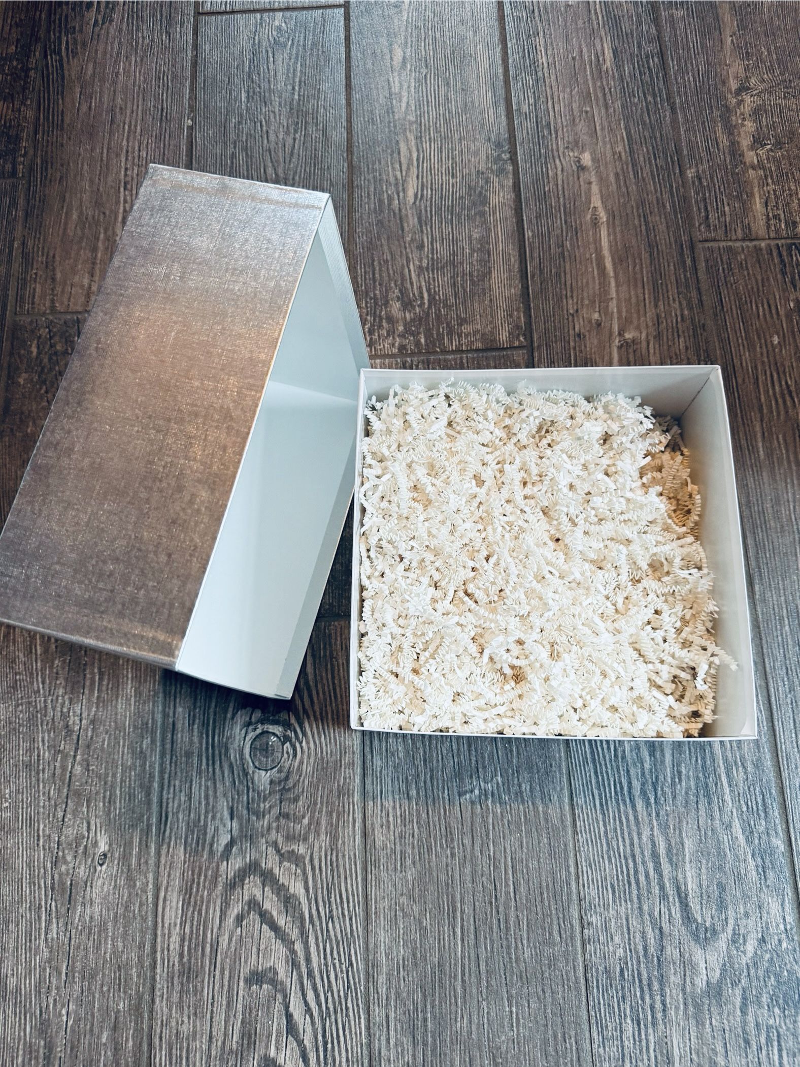 Silver Gift Box 10X10X4 with Crinkle Cut Paper