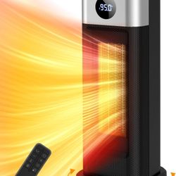 1500W Fast Heating Portable Electric Heater with Remote, Thermostat, Overheating & Tip-Over Protection