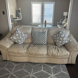 Leather Sofas, Recliner, 2 Crystal Lamps. Rug