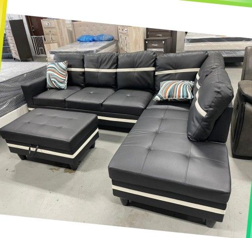 Living room sectional sofa with ottoman