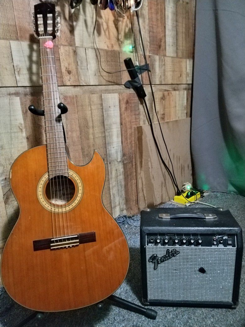 Alvarez Electric Acoustic Guitar, Guitar Stand, And Fender Frontman 15 G