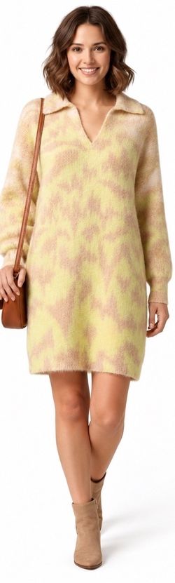 Anthropologie Chartreuse Collared Sweater Dress XS NWT
