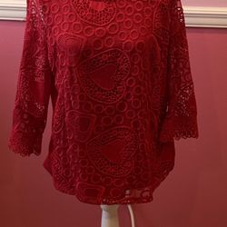 Lauren Michelle Red Lace Heart Top M