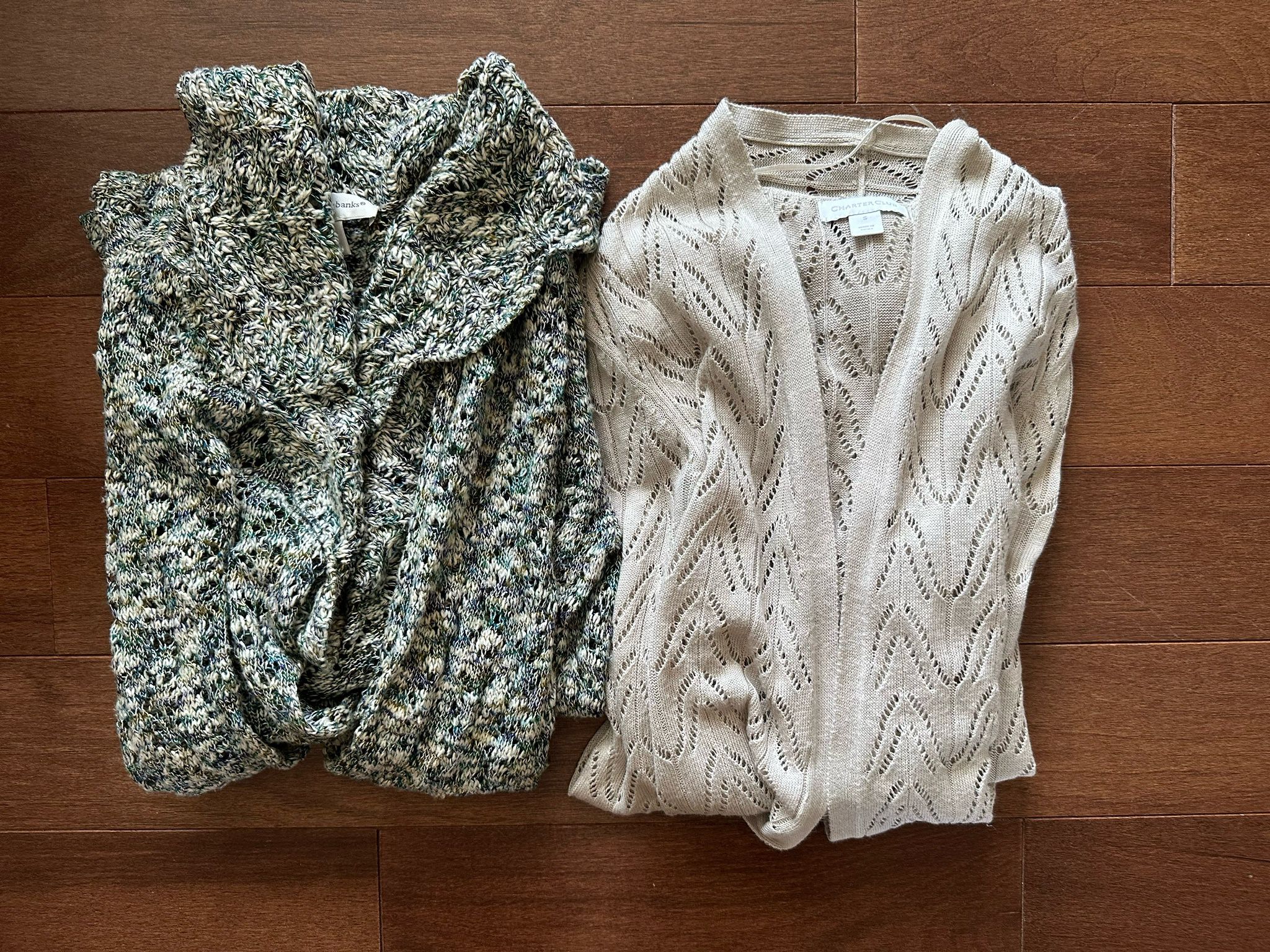 2 Small SHRUGS, CARDIGANS: Green, cream Christopher & Banks + beige Charter Club