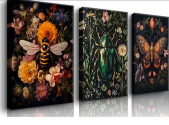 3-Piece Butterfly & Bee Floral Canvas Wall Art – 16 × 24