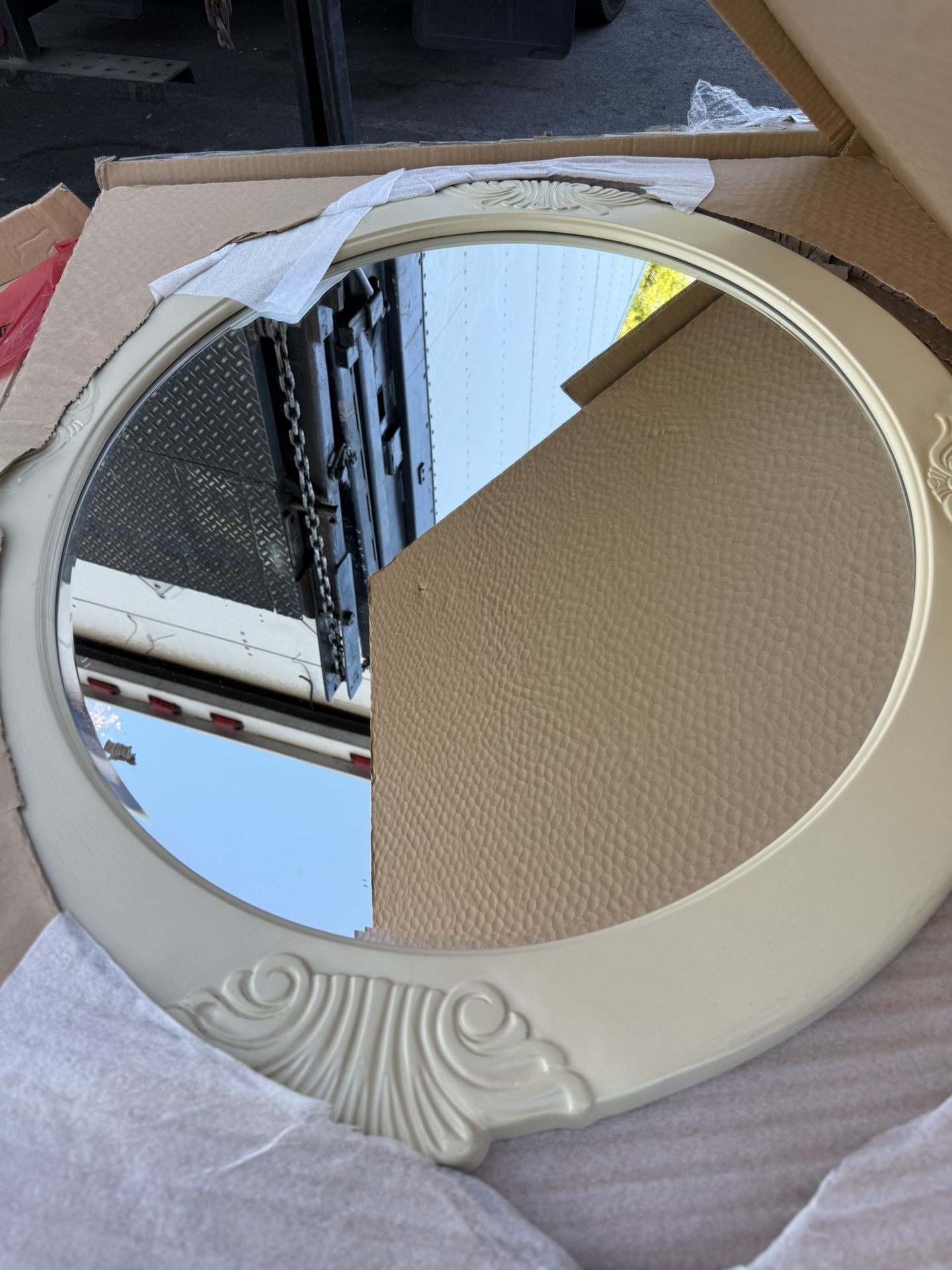 Home Decorators Collection Winslow 30 in. W x 38 in. H Oval Wood Framed Wall Bathroom Vanity Mirror in antique white Store SKU# 1003-958-518