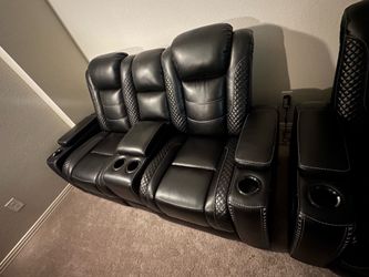 Pair of Power Leather Home Theater Reclining Loveseats