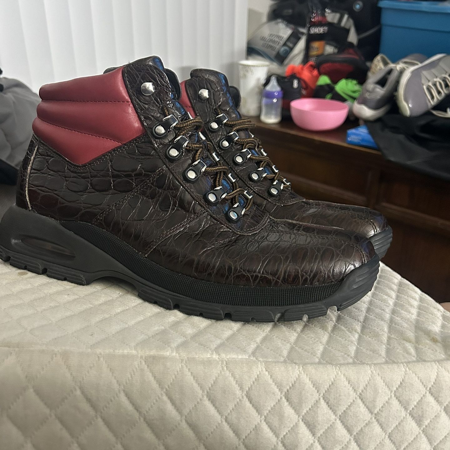 Cole Haan Black Leather Men’s Lace-Up Hiking Boots with Red Accent Olaf Lace-Up Boot - Dark Brown crazy horse leather – Garment  main image 2