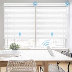 Motorized Zebra Blinds with Remote Control, Smart Blinds Custom Size Automatic Blinds for Windows, Electric Zebra Shades, White, 35" Wx72 H