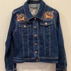 🦊 ModCloth Embroidered Denim Jacket – Fox & Floral Design – Size 10 (Fits Small/Medium) 🦊