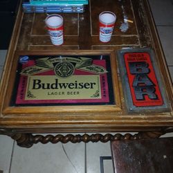 Old Antique 2 Budwiser Mirrors Good Condition And 2 Budwiser Cups 