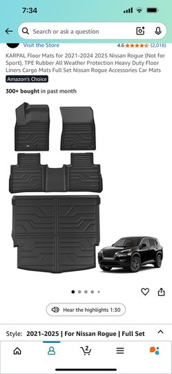 Nissan rouge rubber floor mats 2021-2025 durable