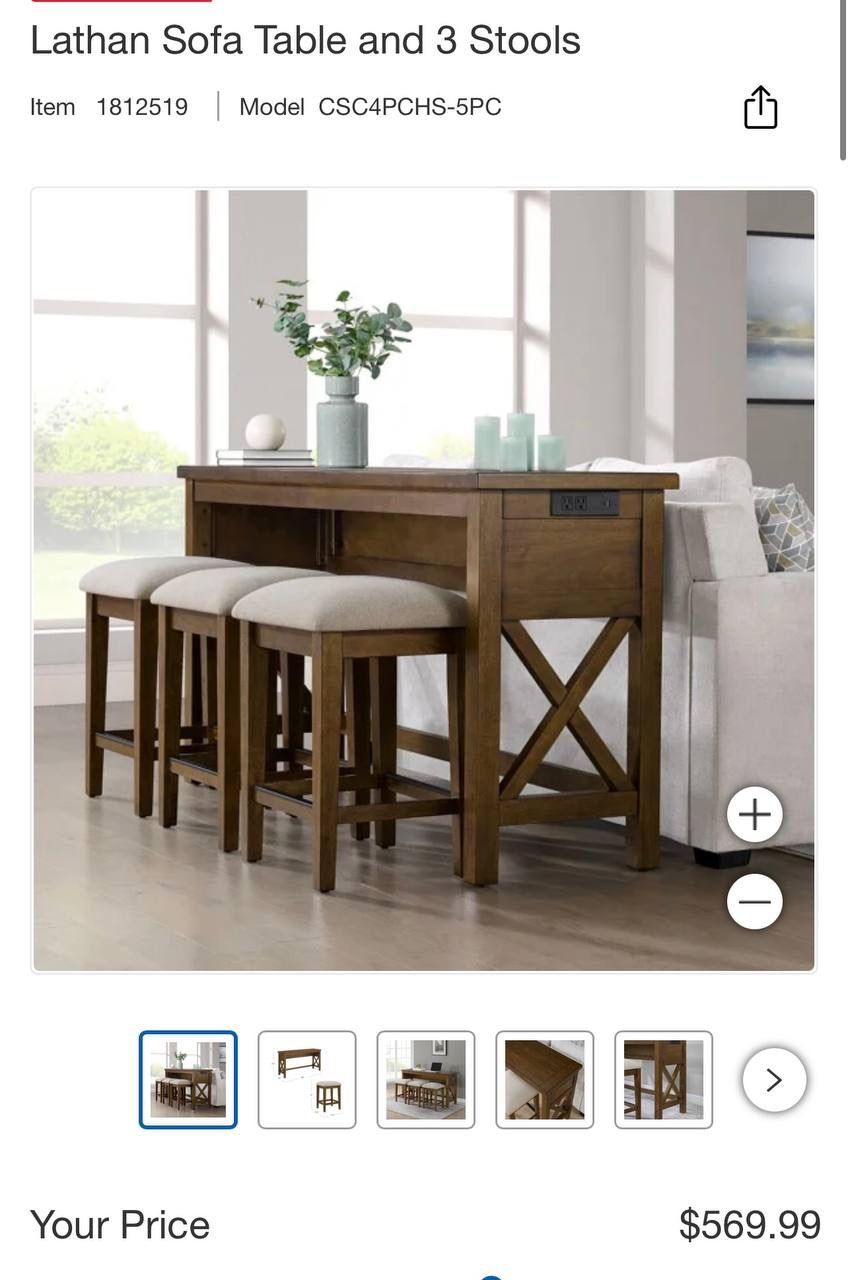 Lathan Sofa Table and 3 Stools