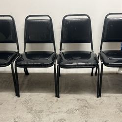 6 Black, Leather, And Metal Strong Good Condition Chairs