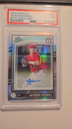 Jackson Merrill 2024 Panini Donruss  Optic Prizm Signatures Rated Rookie Autograph #102 PSA NM