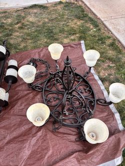 Wrought Iron Chandelier with Glass Shades