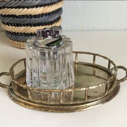 Vintage Crystal Cut Glass Table Top Chrome Cigarette Cigar Lighter Made in Japan  