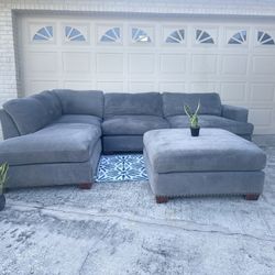 Delivery Available- Gray Sectional Couch With Ottoman 