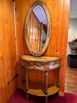 Vintage Butler Half Moon Table with Mirror