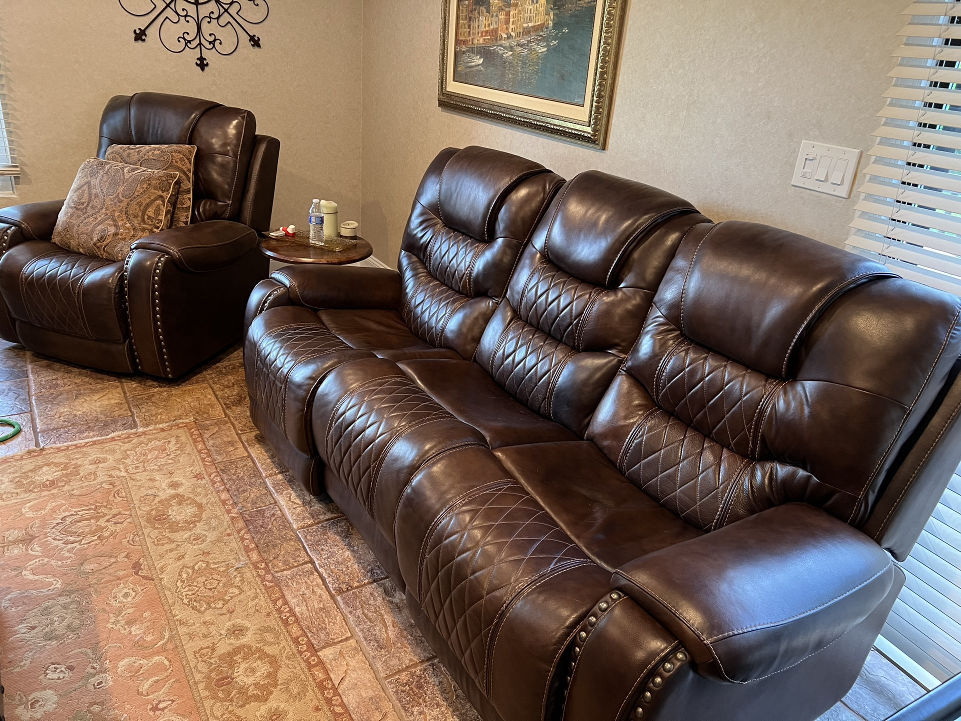 Reclining, Movie Theater, Leather Sofa And Recliner Brown for Sale in