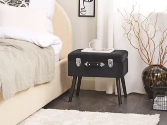 Modern Velvet Storage Stool Black, Set of 2, Fabric Suitcase Chest Buttoned Mallard, NEW